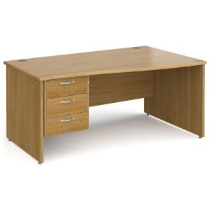 All Oak Panel End Right Hand Wave Desk 3 Drawers 