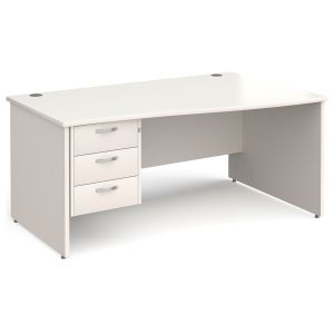 All White Panel End Right Hand Wave Desk 3 Drawers 