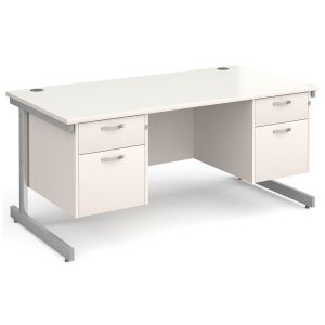 All White C-Leg Executive Desk 2+2 Drawers 