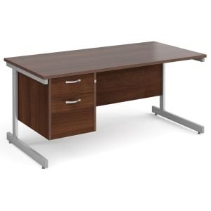 All Walnut C-Leg Clerical Desk 2 Drawer 