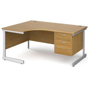 All Oak C-Leg Left Hand Ergo Desk 2 Drawers 