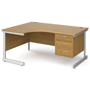 All Oak C-Leg Left Hand Ergo Desk 3 Drawers 