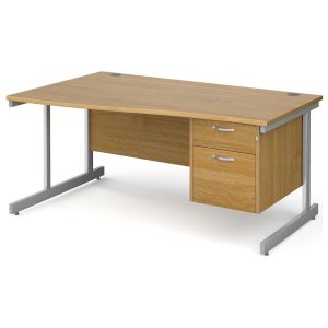 All Oak C-Leg Left Hand Wave Desk 2 Drawers 