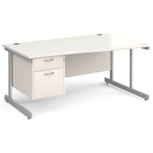 All White C-Leg Right Hand Wave Desk 2 Drawers 