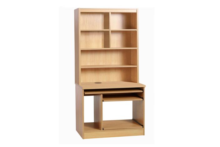 Small Office Computer Workstation With Hutch Bookcase (Classic Oak ...
