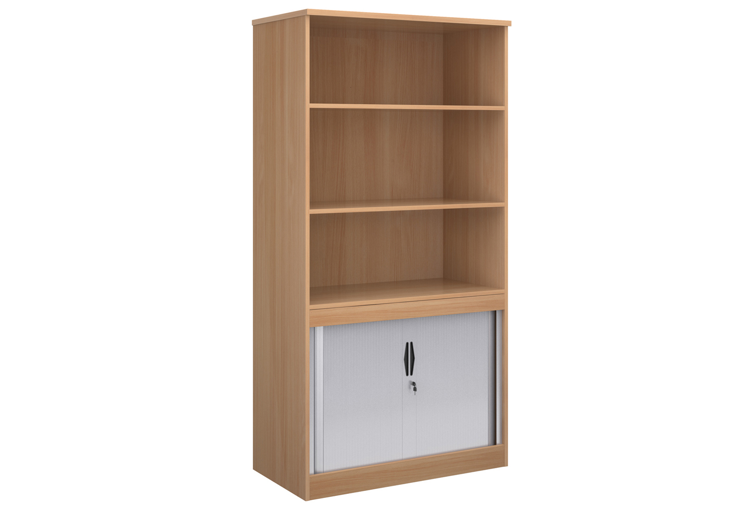 Multi Storage Open Top Tambour Office Cupboards, 3 Shelf - 102wx55dx200h (cm), Beech, Fully Installed