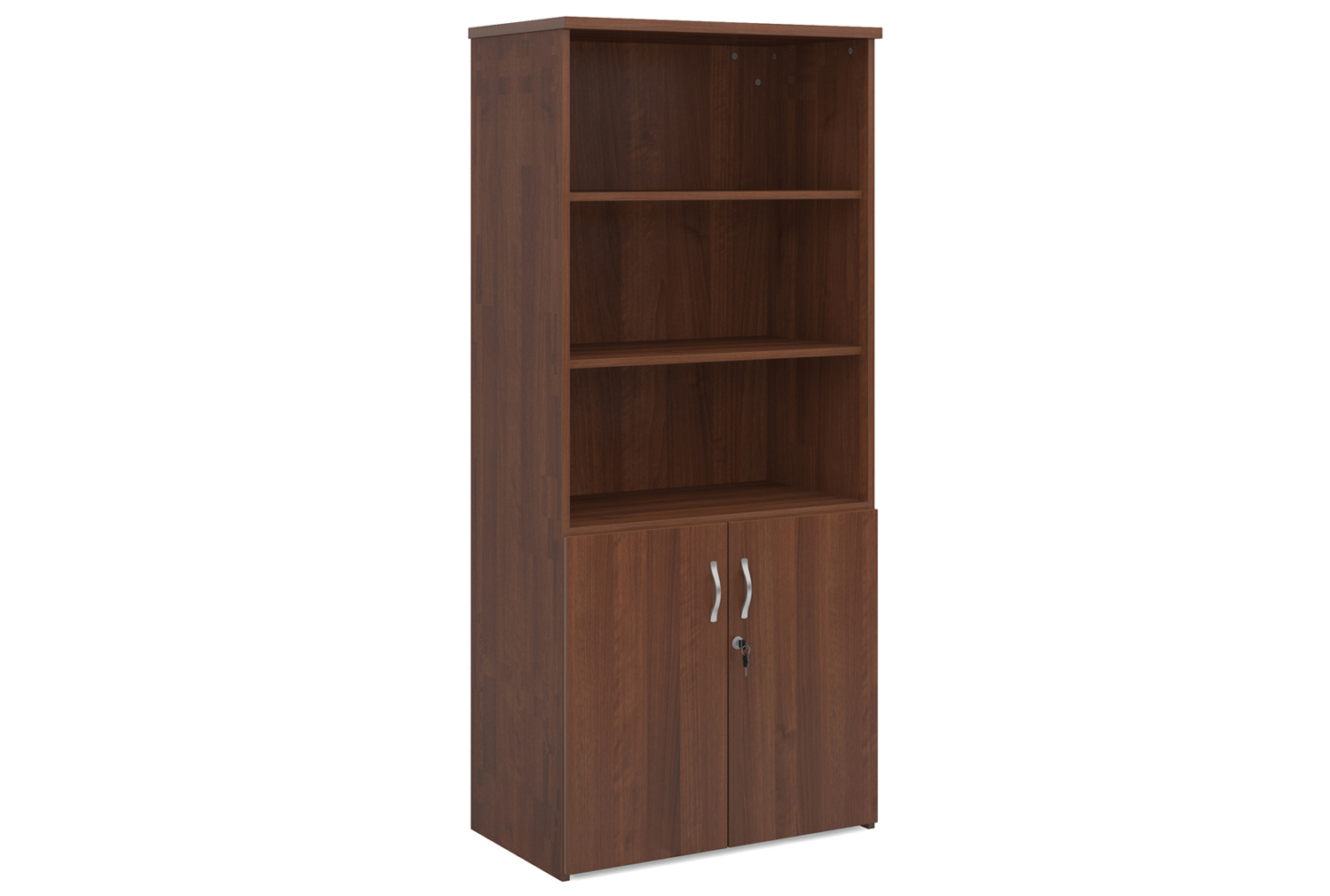 All Walnut Open Top Office Cupboards, 4 Shelf - 80wx47dx179h (cm), Fully Installed