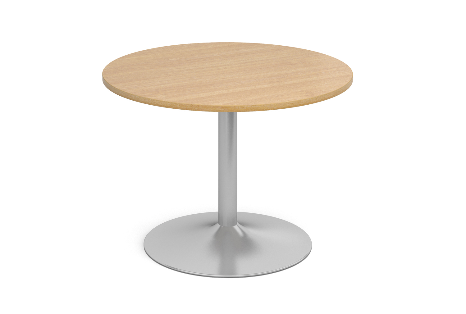 Trumpet Base Circular Boardroom Table, 120diax73h (cm), Chrome Frame, Oak, Express Delivery