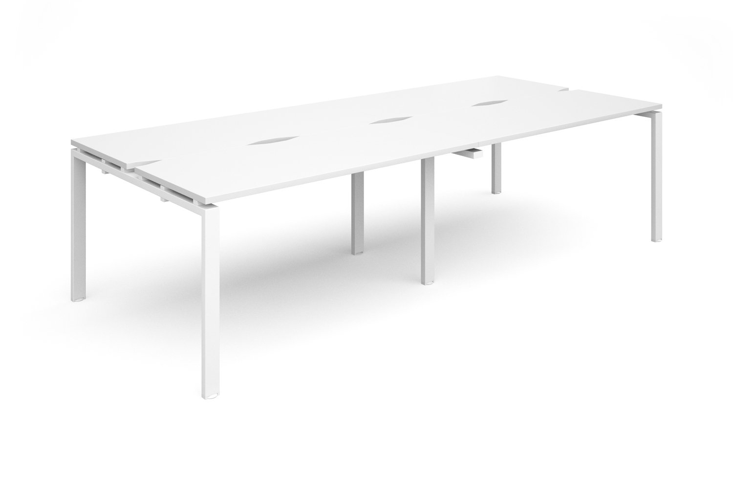 Prime Back To Back Double Narrow Bench Office Desk (White Legs), 280wx120dx73h (cm), White, Express Delivery
