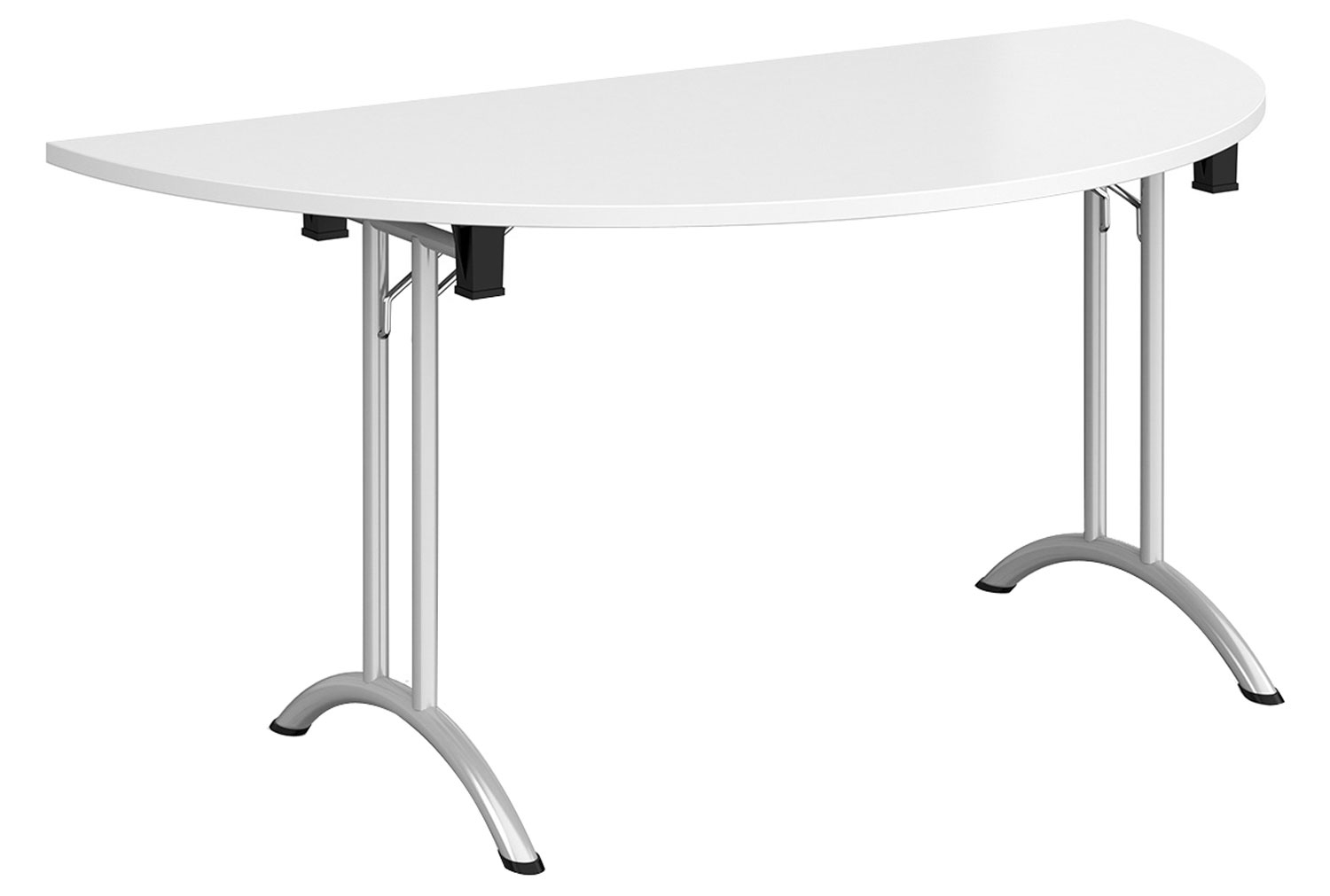 Zeeland Semi Circular Folding Table, Silver Frame, White, Fully Installed