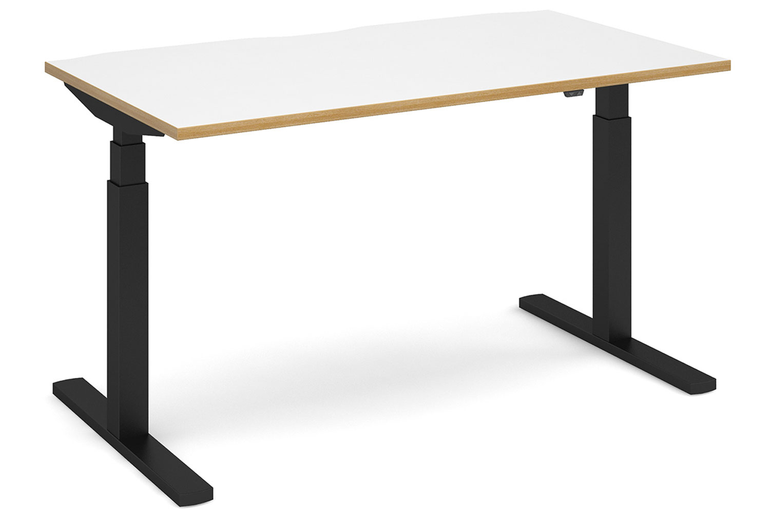 Ascend Deluxe Sit & Stand Single Office Desk, 140wx80dx68-130h (cm), Black Frame, White/Oak Edge, Fully Installed