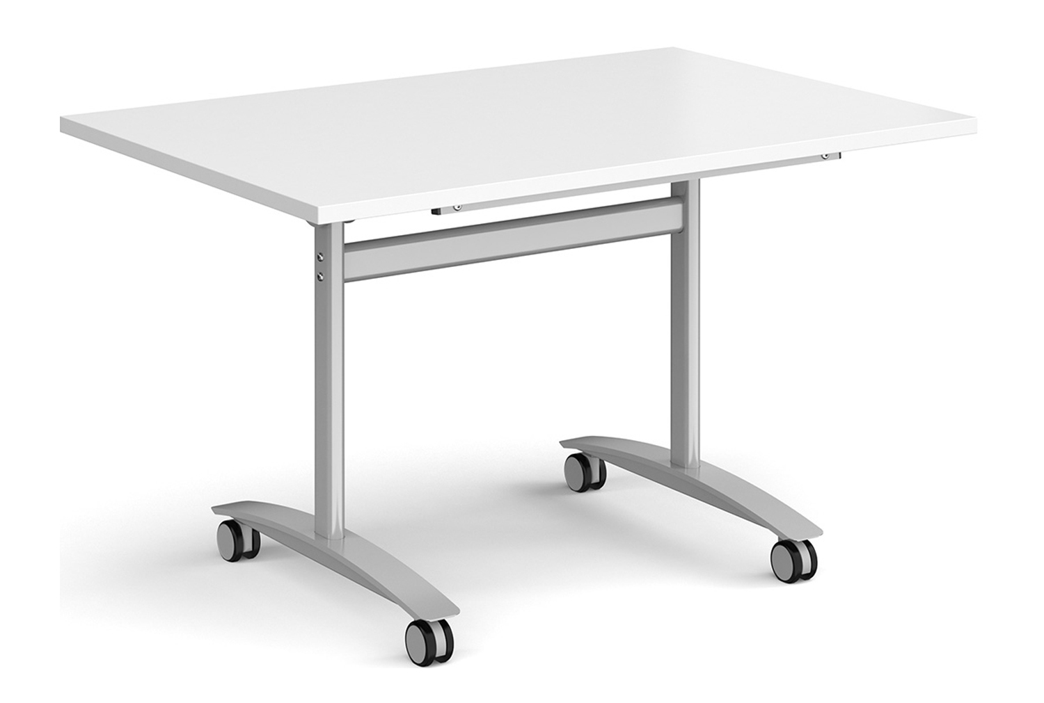 Carousel Rectangular Flip Top Meeting Tables, 120wx80dx73h (cm), Silver Frame, White