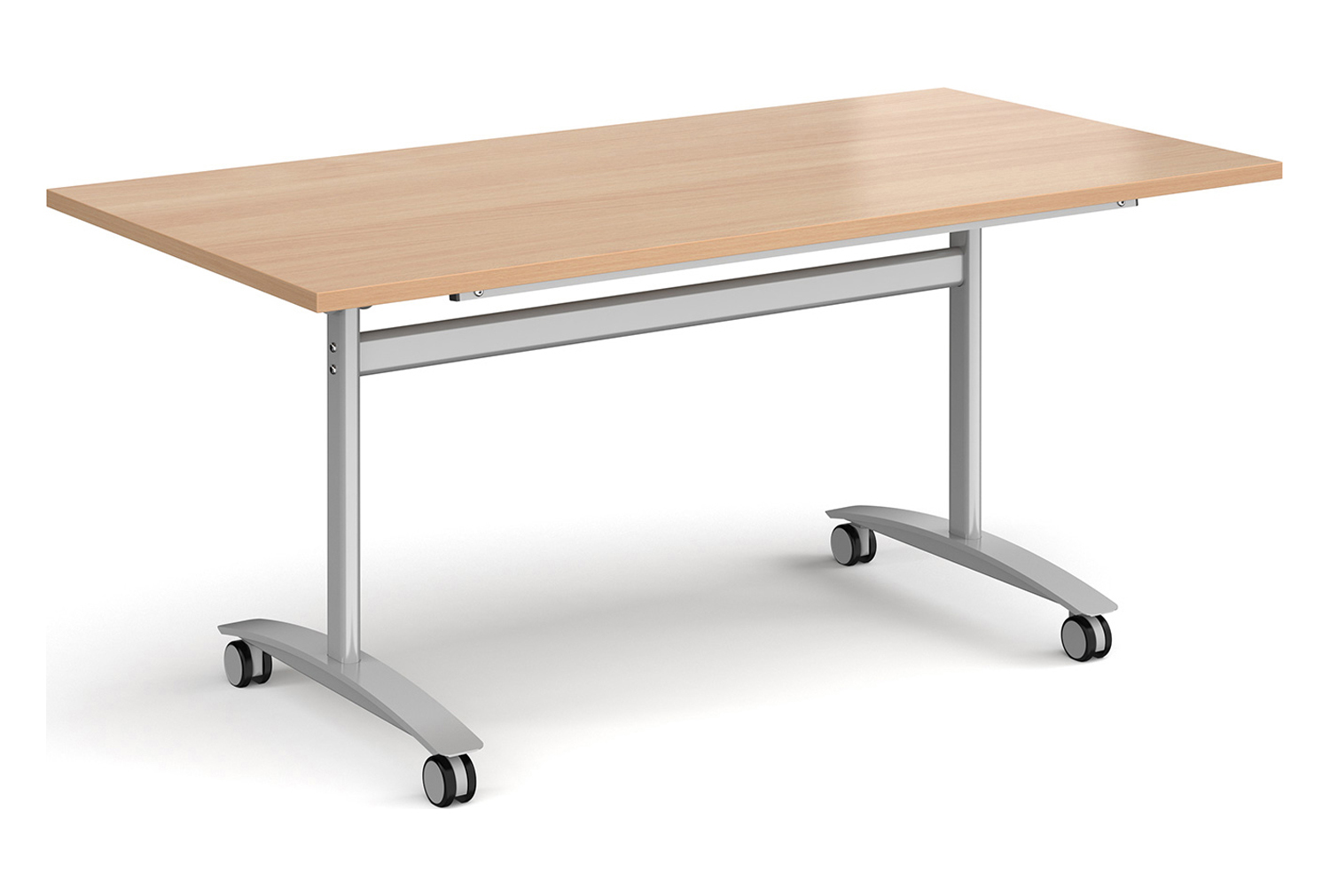 Carousel Rectangular Flip Top Meeting Tables, 160wx80dx73h (cm), Silver Frame, Beech, Express Delivery