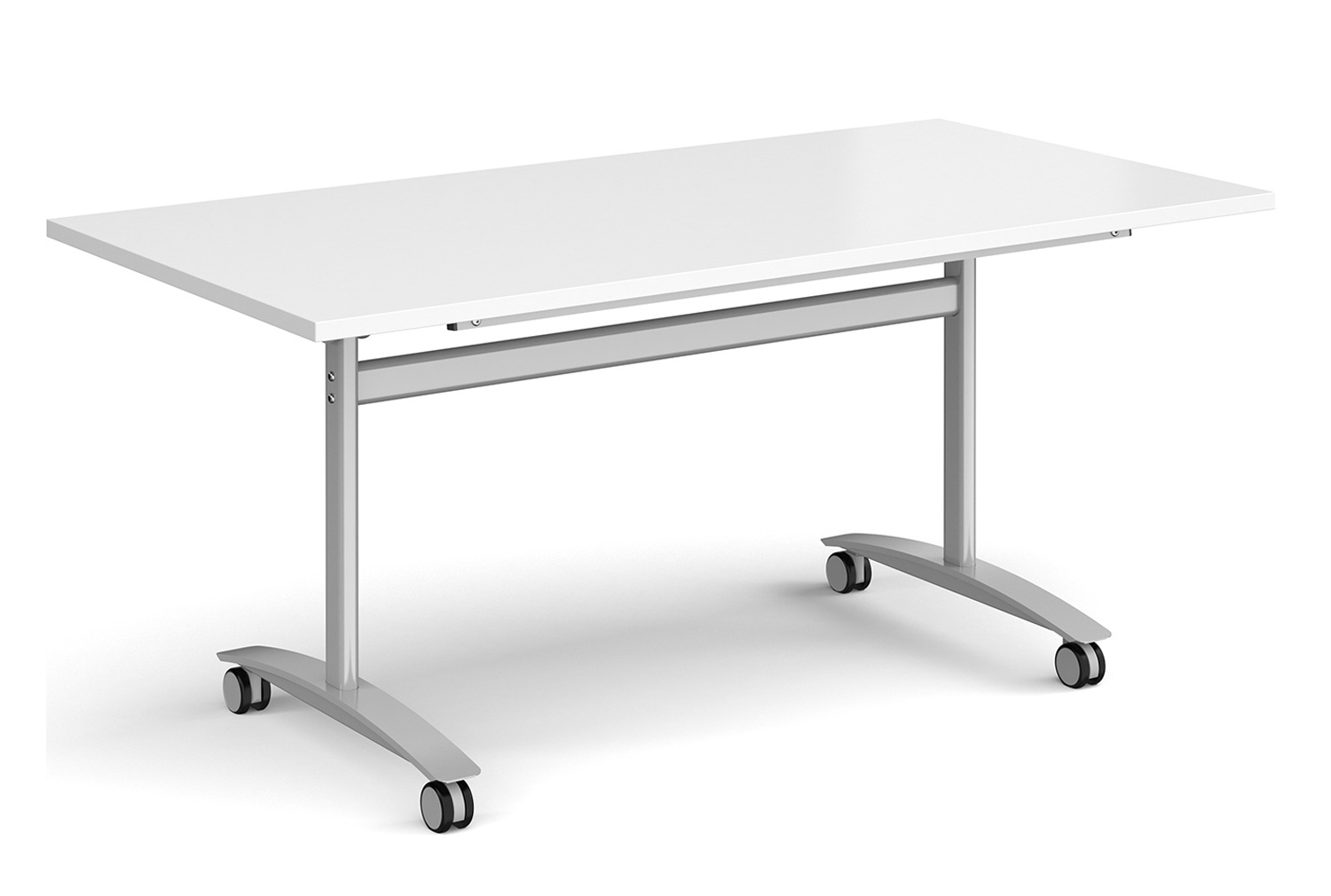 Carousel Rectangular Flip Top Meeting Tables, 160wx80dx73h (cm), Silver Frame, White