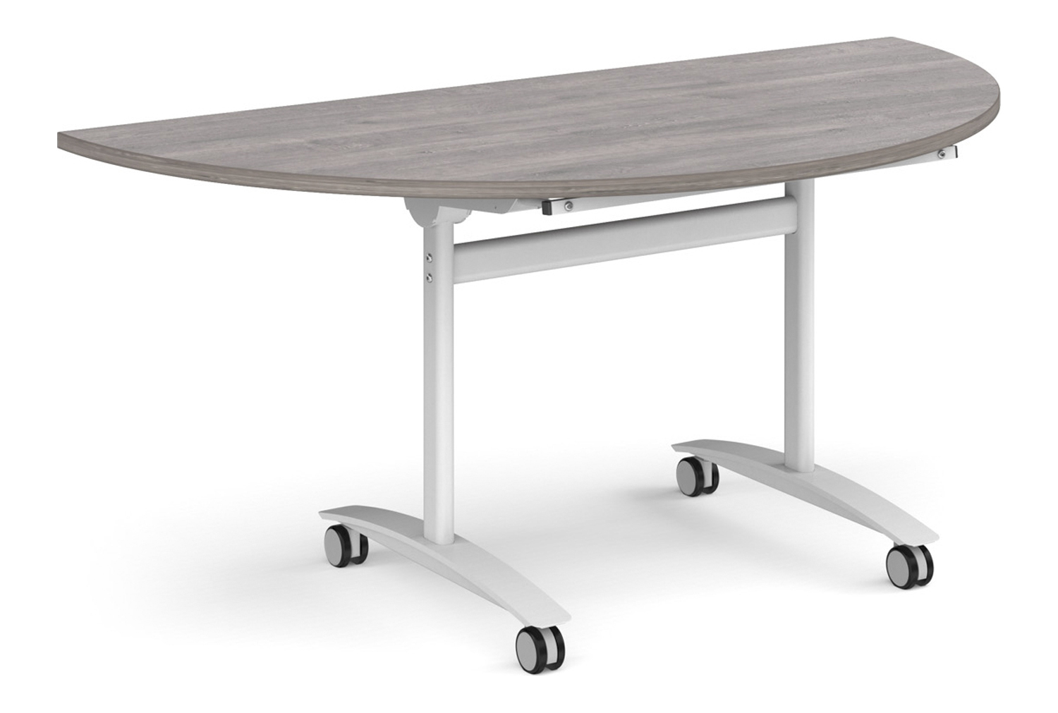 All Grey Oak Semi Circular Flip Top Mobile Table, Fully Installed