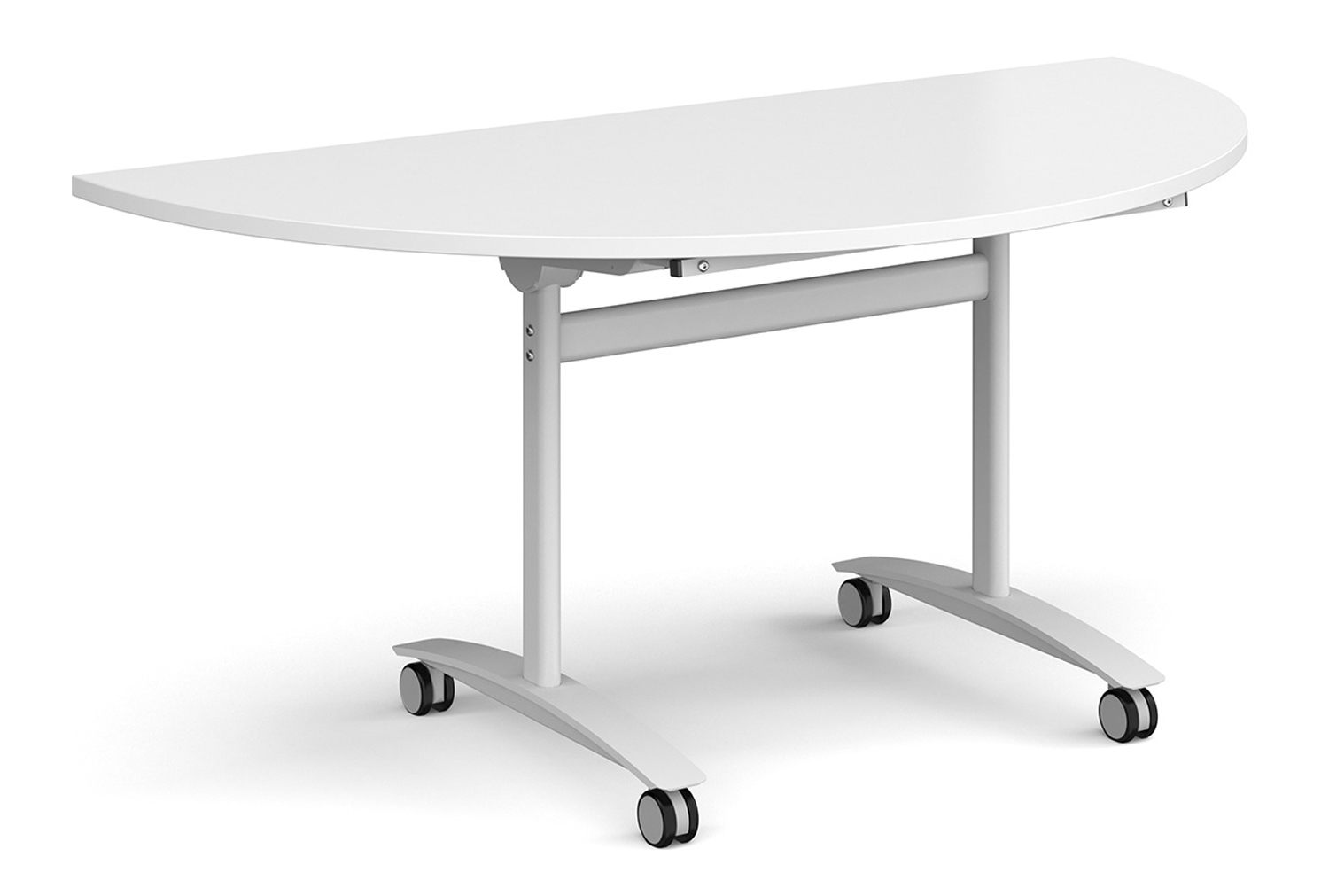 Carousel Semi Circular Flip Top Meeting Mobile Tables, White Frame, White, Express Delivery