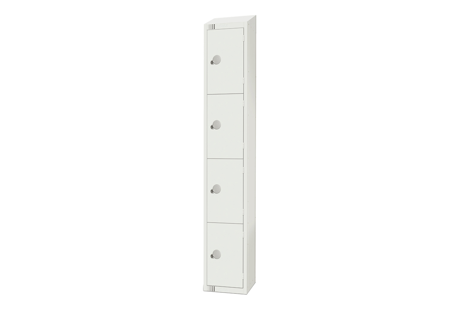 Elite All White 4 Door Lockers With Sloping Top, 30wx45dx195h (cm), Cam Lock
