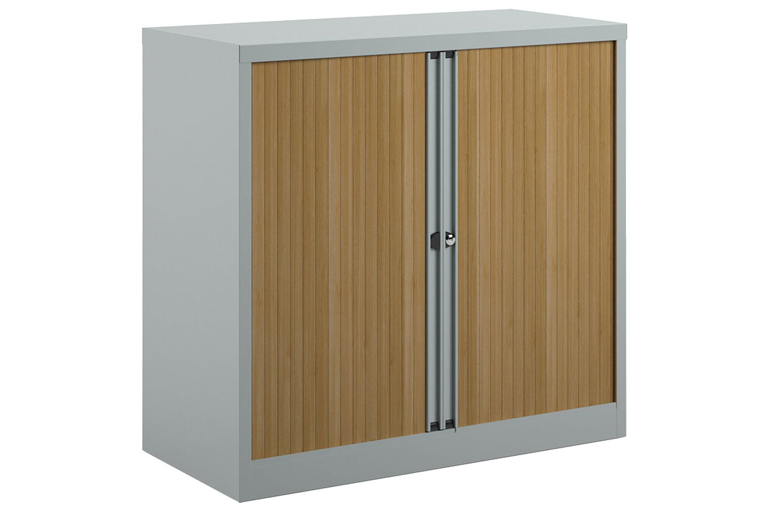 Economy Tambour Office Cupboards, 100wx47dx102h (cm), Silver / Beech