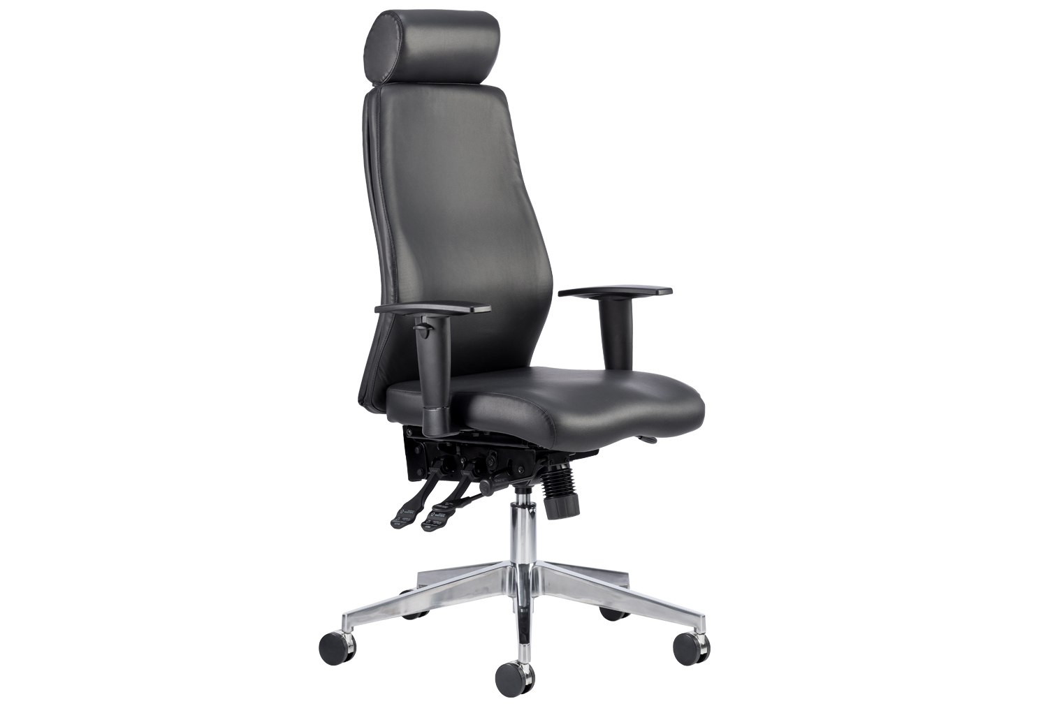 Brechin High Back Leather Faced Executive Office Chair With Headrest, Black, Fully Installed