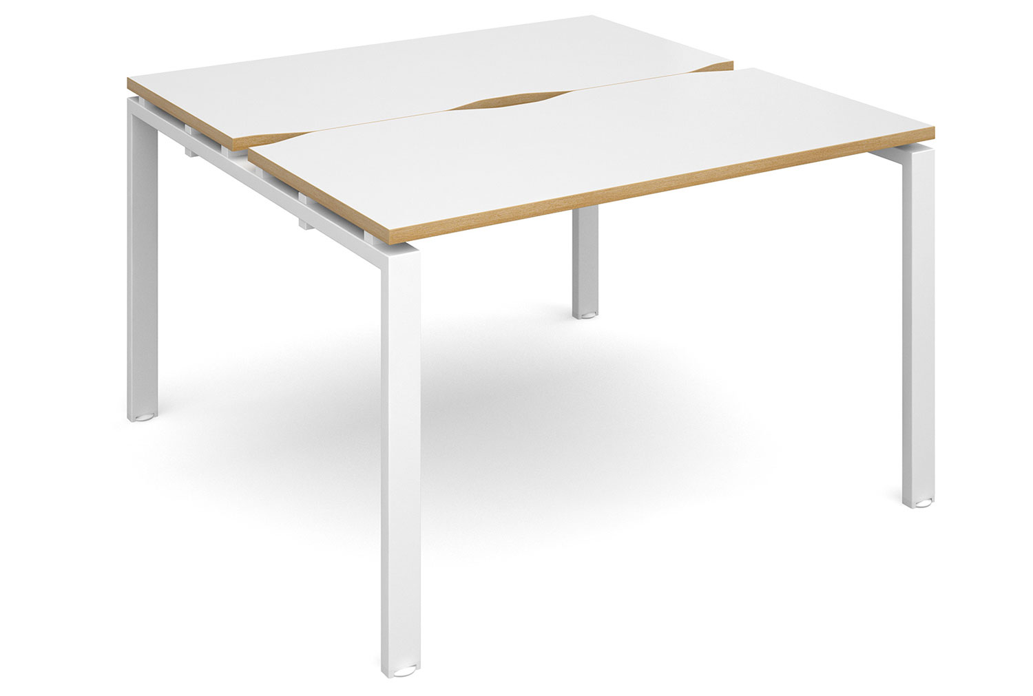 Prime Back To Back Single Narrow Bench Office Desk (White Legs), 120wx120dx73h (cm), White/Oak Edge, Fully Installed