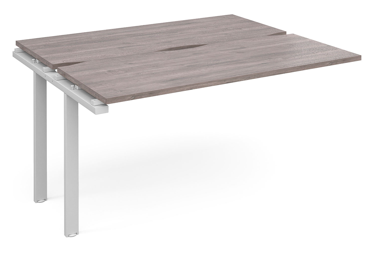 Prime Back To Back Add On Narrow Bench Office Desk (White Legs), 140wx120dx73h (cm), Grey Oak
