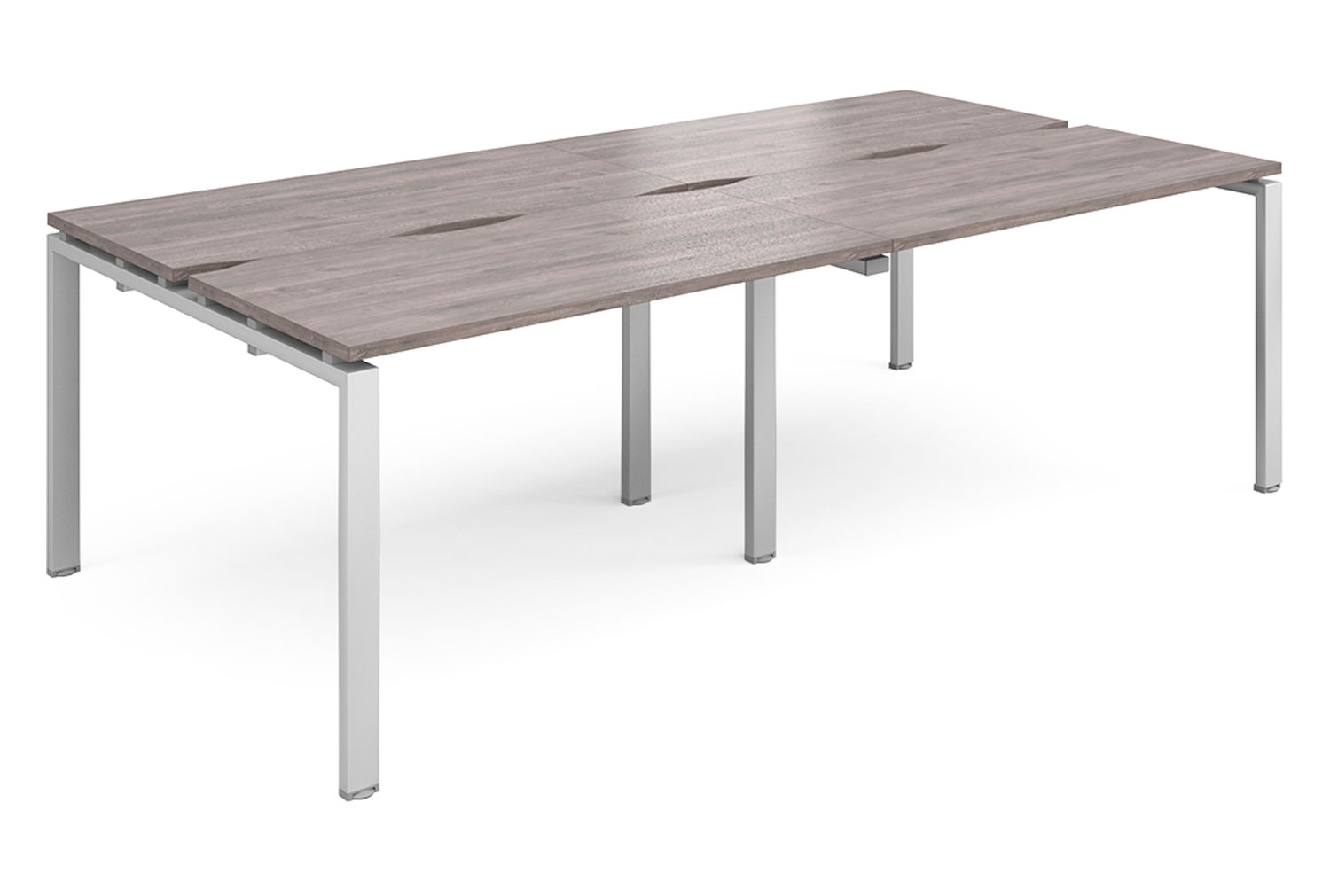 Prime Back To Back Double Narrow Bench Office Desk (Silver Legs), 240wx120dx73h (cm), Grey Oak, Fully Installed