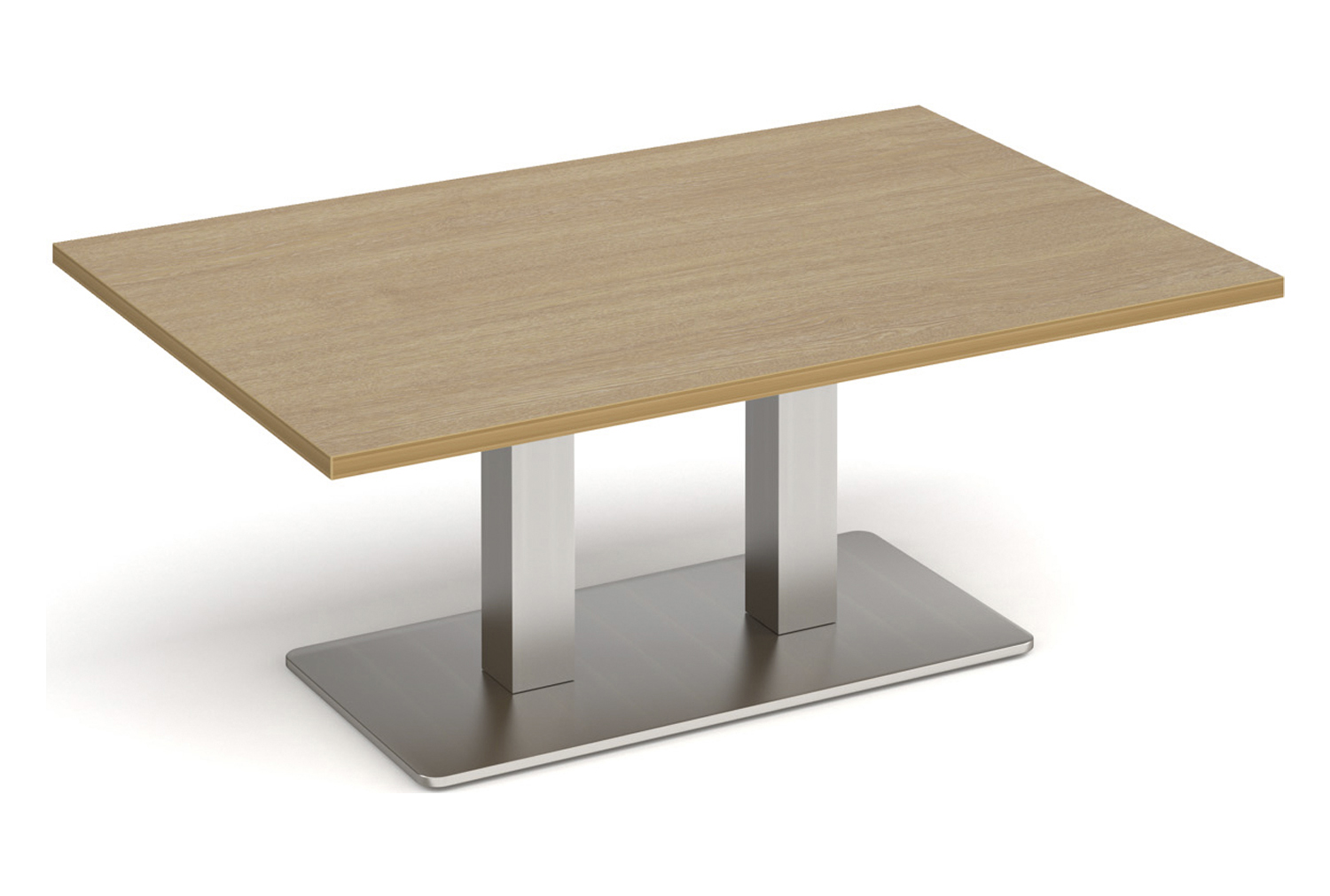 Tigris Rectangular Coffee Table, 120wx80dx49h (cm), Brushed Steel Frame, Oak