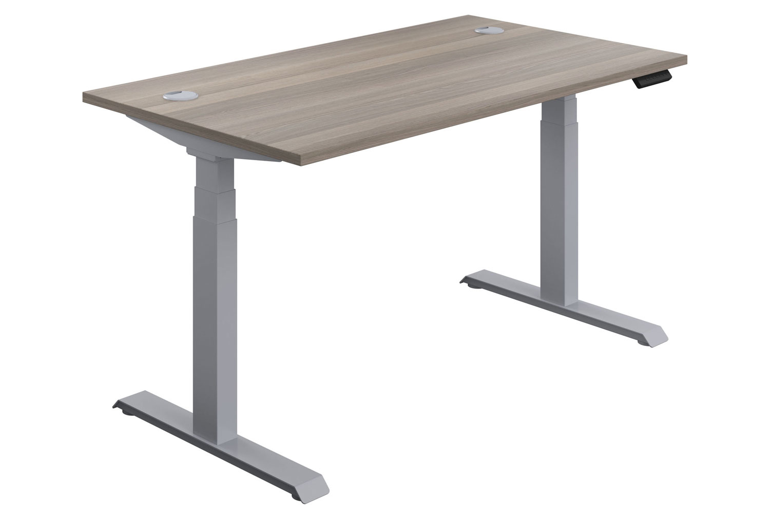 Progress Economy Height Adjustable Office Desk, 120wx80dx65-131h (cm), Black Frame, Grey Oak