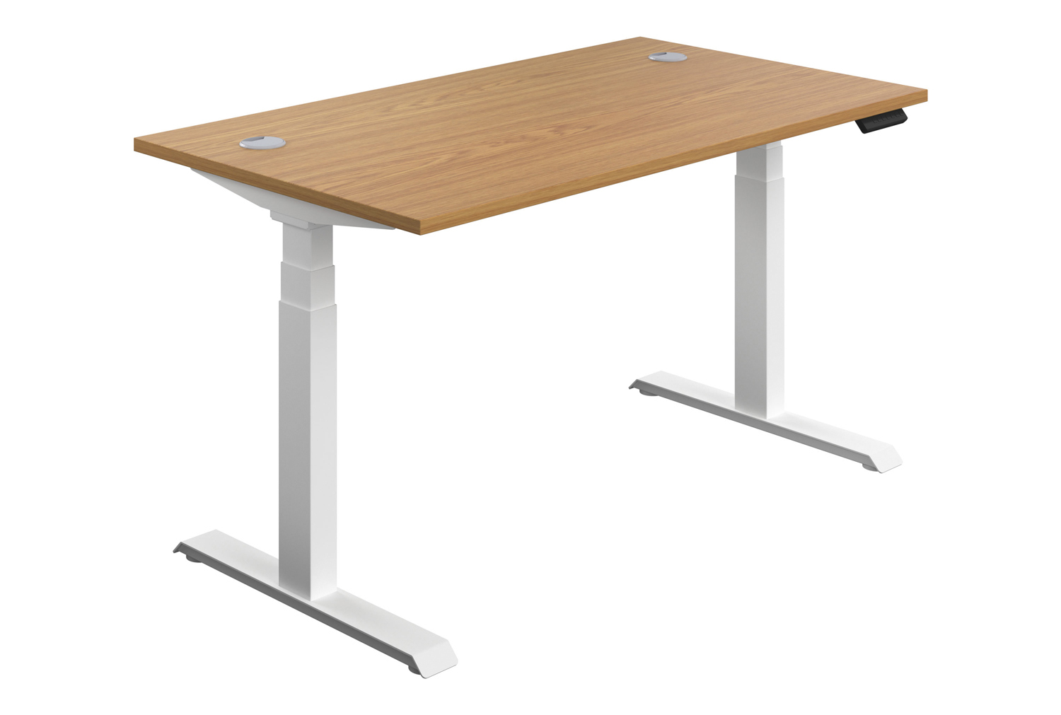 Progress Economy Height Adjustable Office Desk, 120wx80dx65-131h (cm), White Frame, Oak, Fully Installed