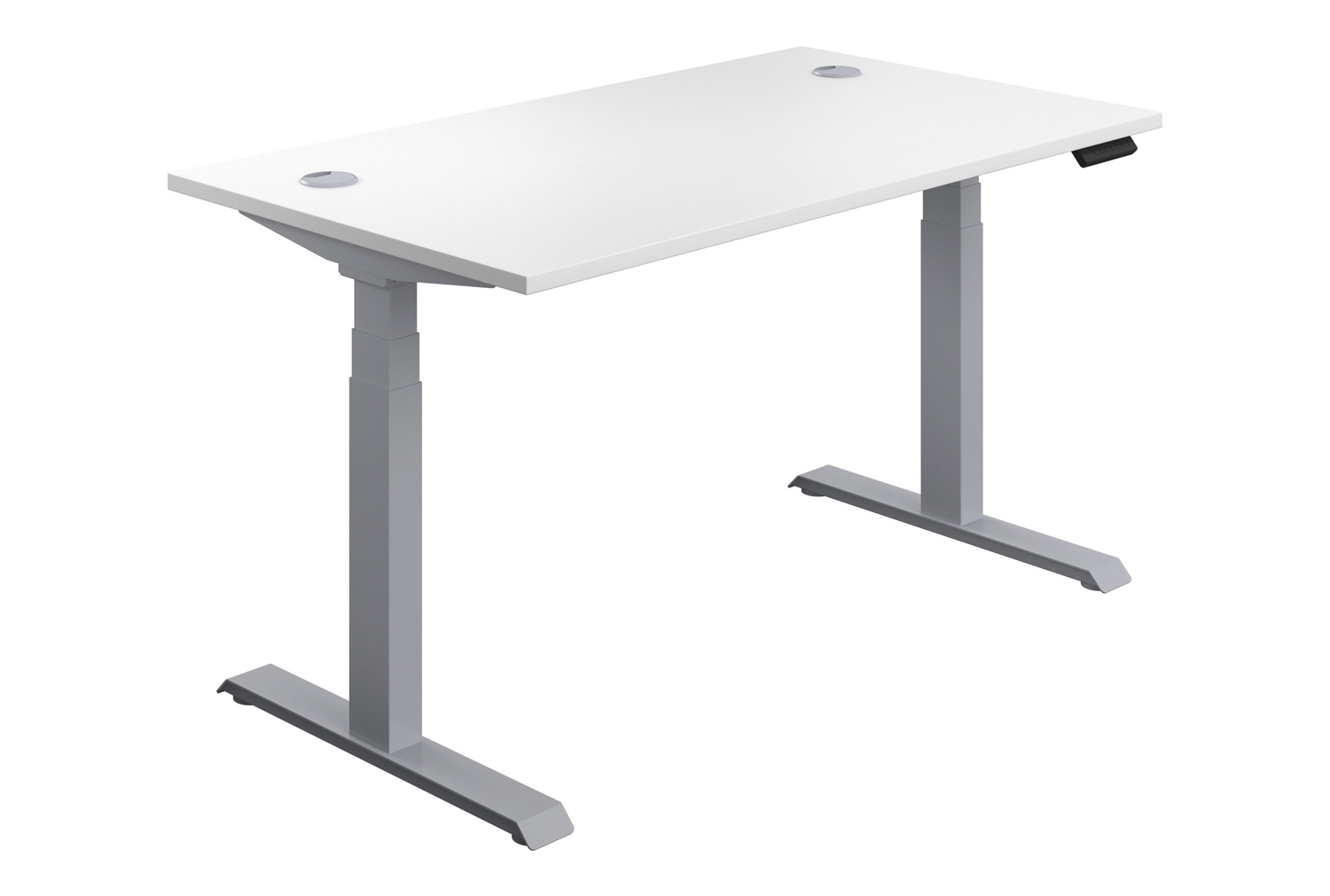 Progress Economy Height Adjustable Office Desk, 140wx80dx65-131h (cm), Silver Frame, White