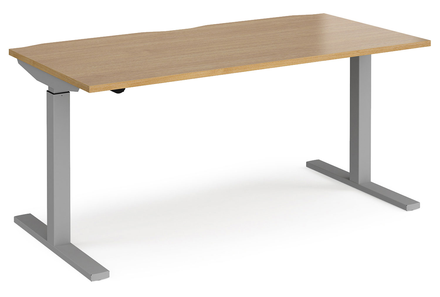 Ascend Sit & Stand Single Office Desk, 160wx80dx68-118h (cm), Silver Frame, Oak
