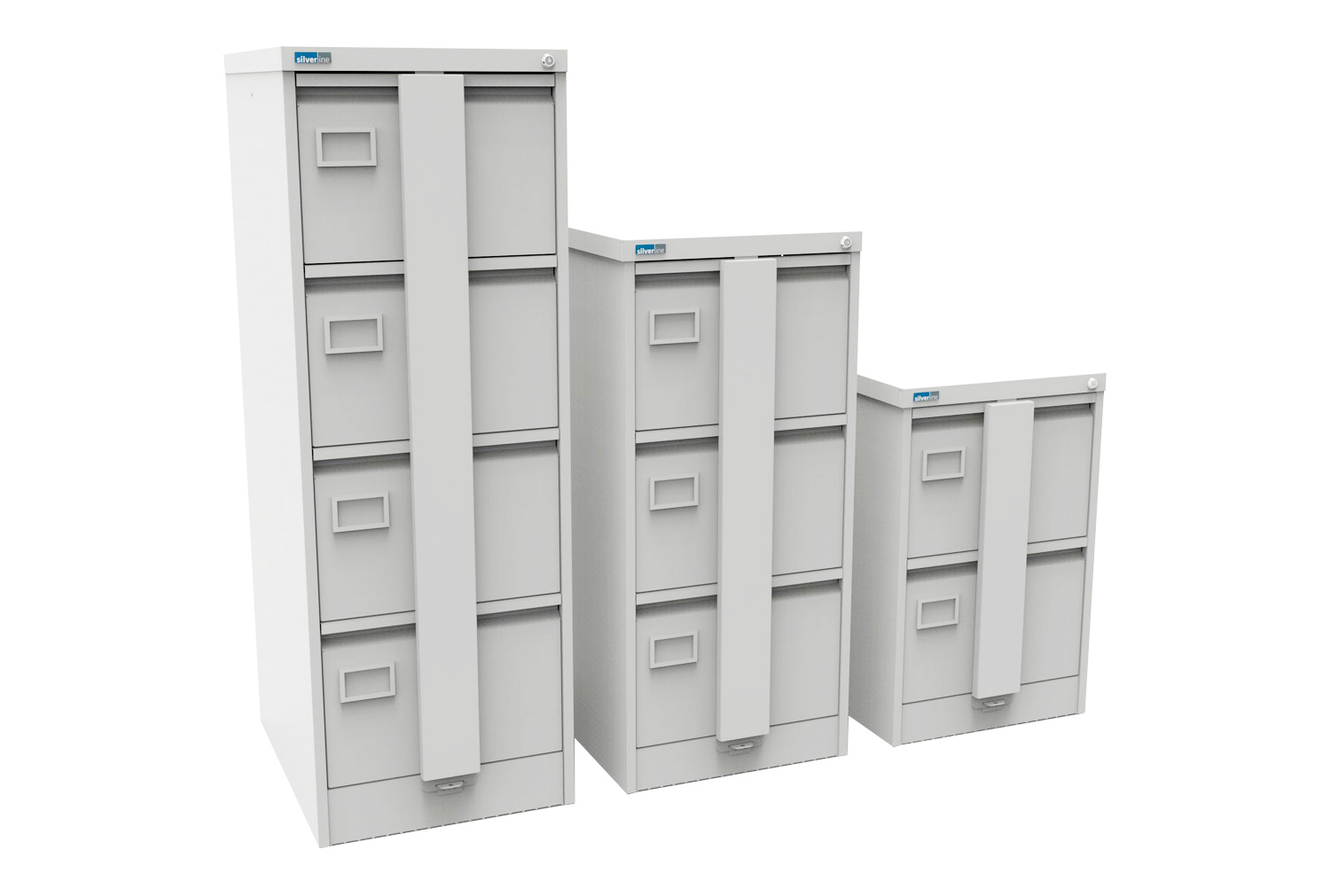 Silverline Secure Executive 4 Drawer Filing Cabinets, 4 Drawer - 46wx62dx132h (cm), Light Grey, Fully Installed
