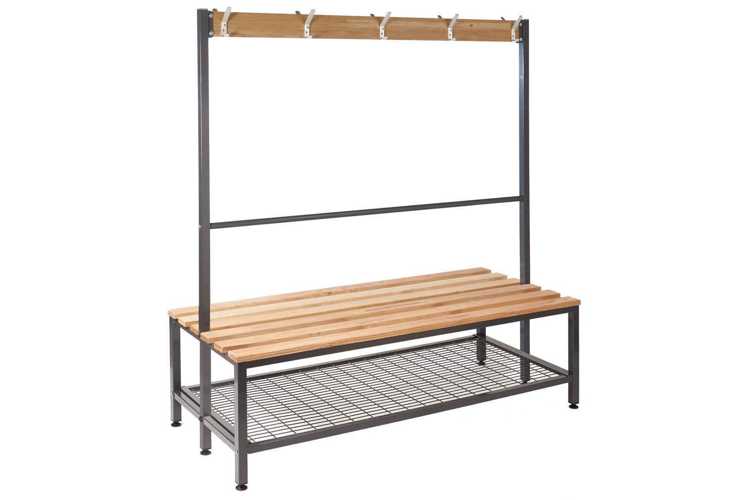 QMP Double Sided Island Cloakroom Bench, 10 Hooks & Basket - 150wx60dx163h (cm)