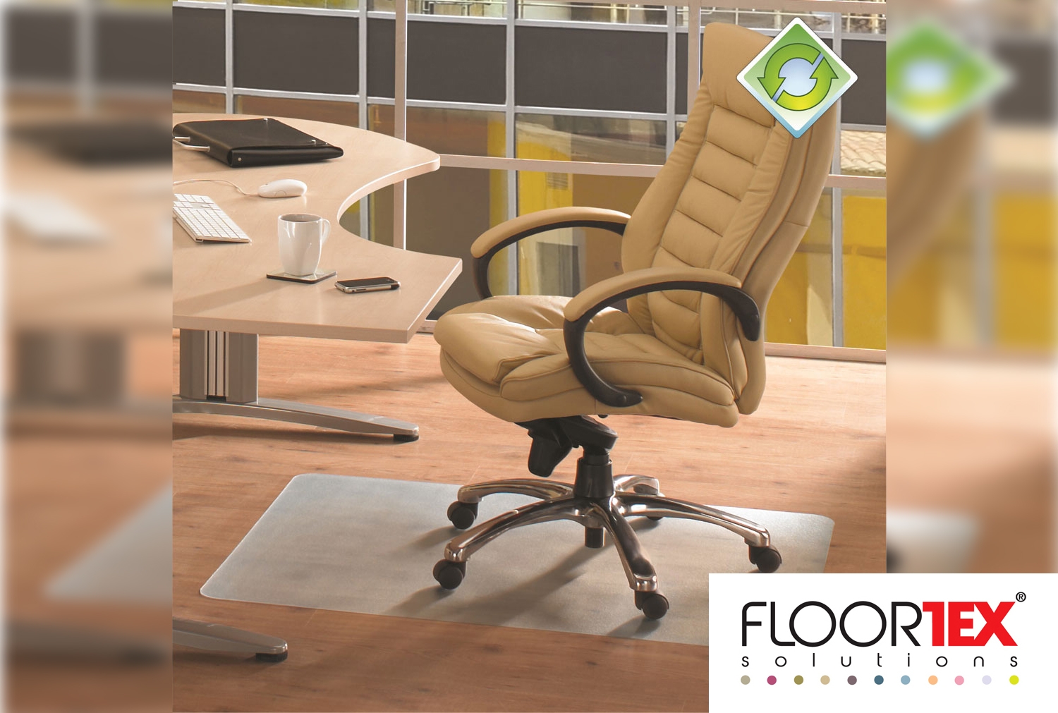 EcoTex Recyclable Office Chair Mat For Hard Floors, 120lx90w (cm)