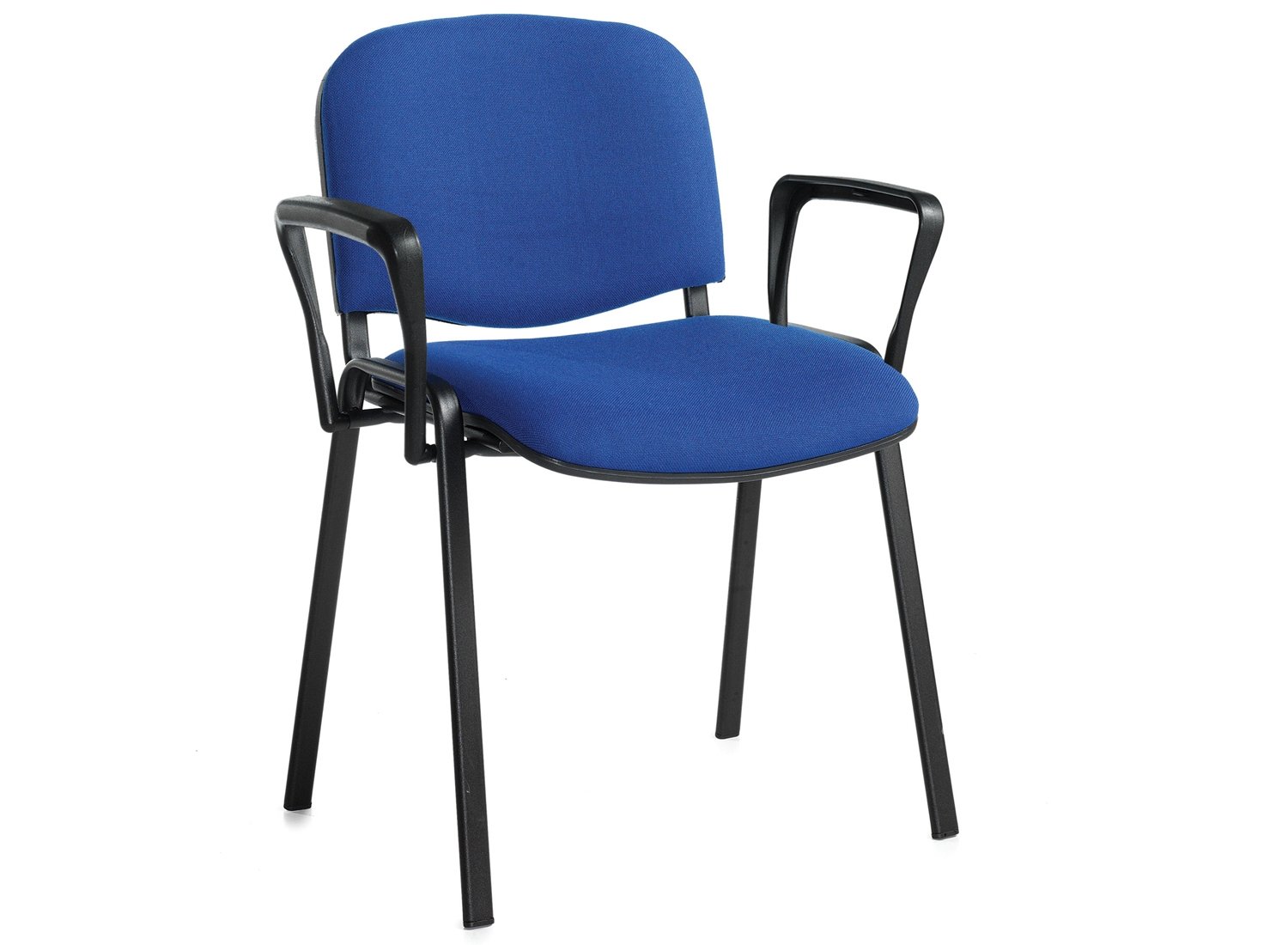 Pack Of 4 Black Frame Conference Office Chairs With Arms, Blue, Fully Installed