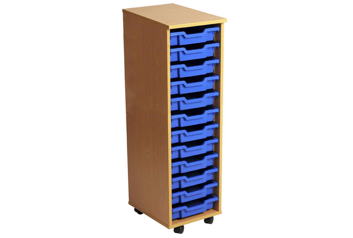 Primary Single Column Mobile Tray Storage Unit With 12 Shallow Trays