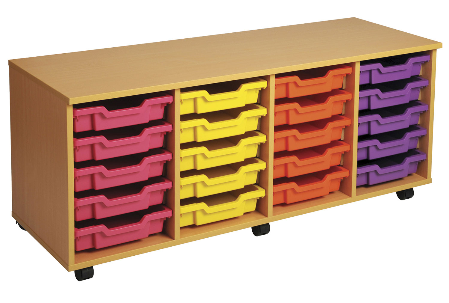 Primary 4 Column Mobile Tray Storage Unit With 20 Shallow Trays