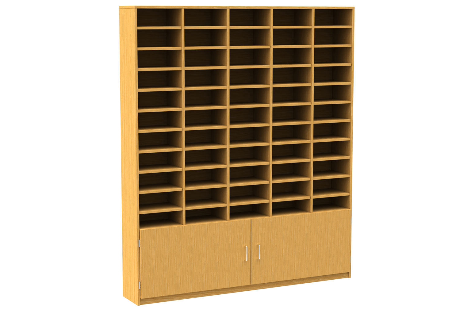 55 Compartment Pigeon Hole Unit With Cupboard, Beech