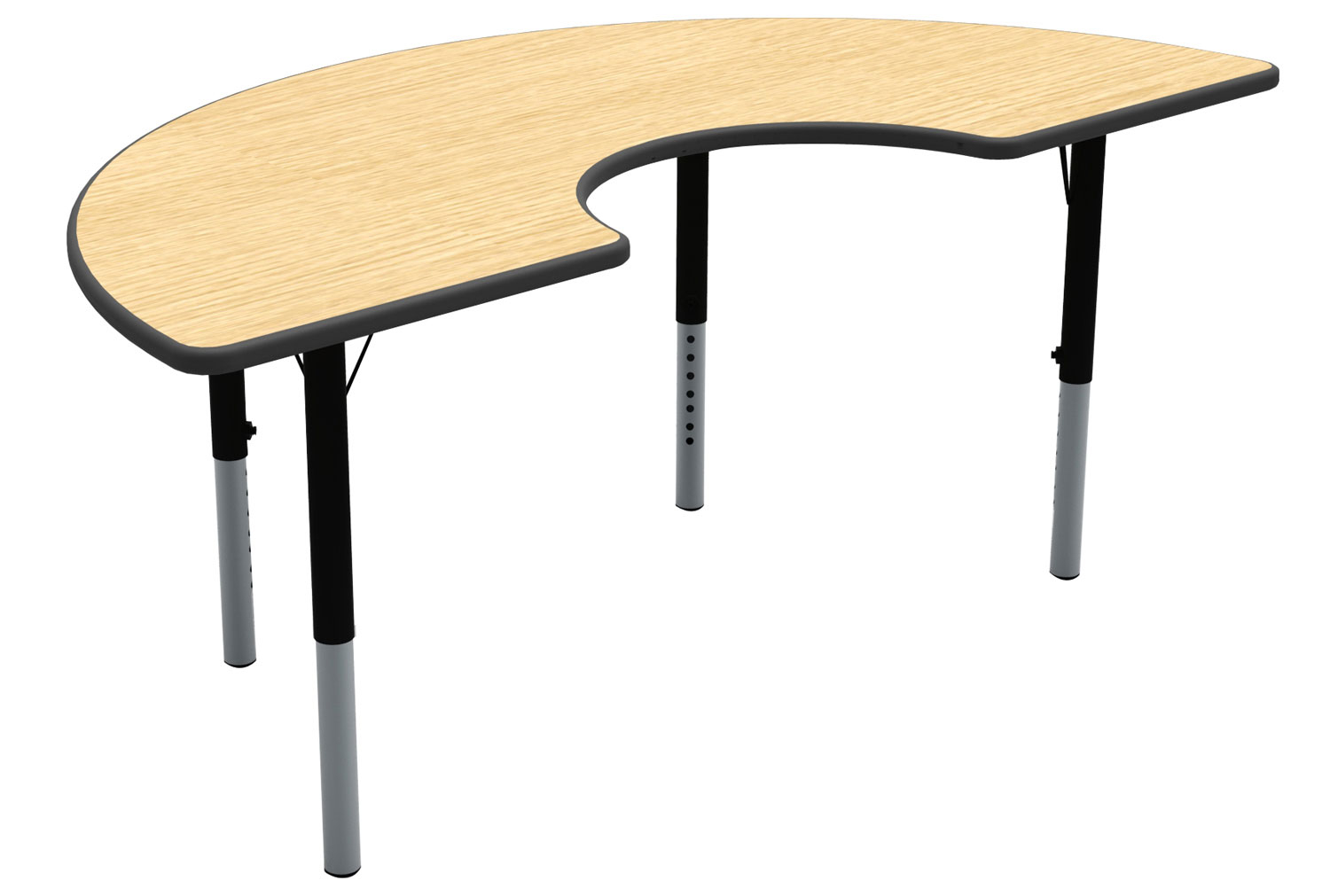 Early Years Arc Shaped Height Adjustable Classroom Table, Blue Top/ Black Edge