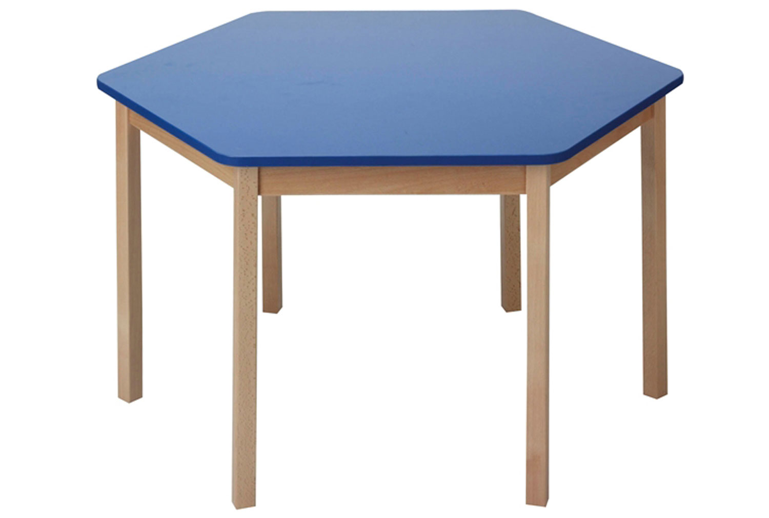 Early Years Natural Wooden Hexagonal Classroom Table, 5-7 Years - 55h (cm), Blue