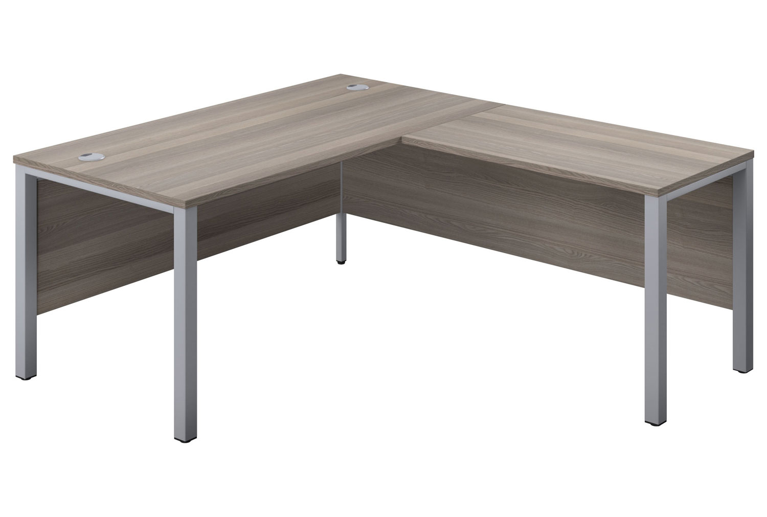 Progress H-Leg Right Hand L-Shape Office Desk, 160wx180dx73h (cm), Silver Frame, Grey Oak, Fully Installed