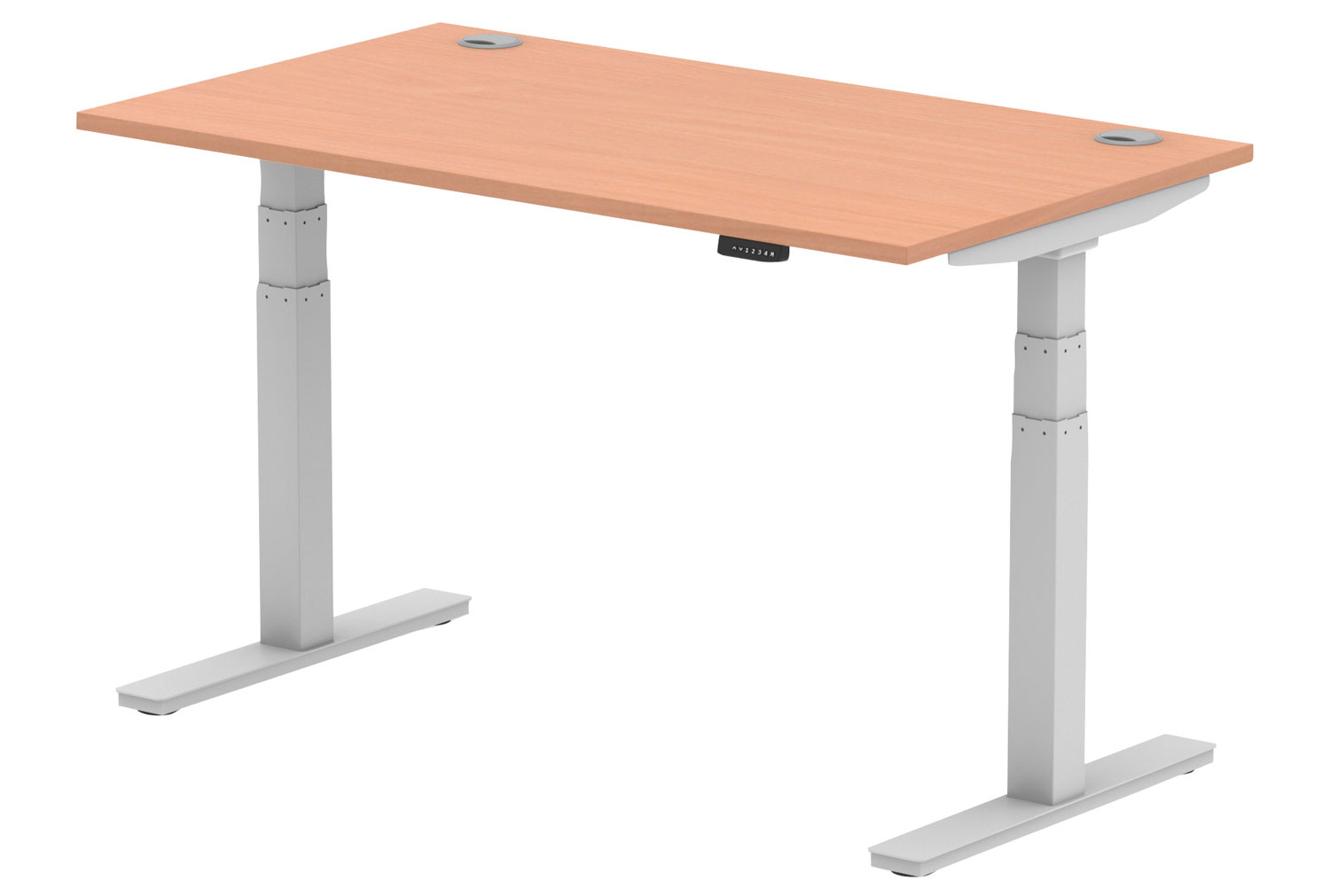 Vitali Sit & Stand Rectangular Office Desk (Silver Legs), 140wx80dx66/130h (cm), Beech