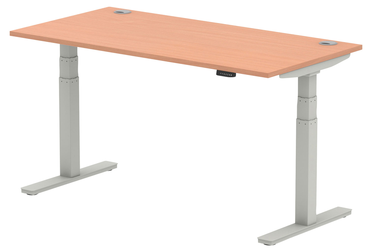 Vitali Sit & Stand Rectangular Office Desk (Silver Legs), 160wx80dx66/130h (cm), Beech, Fully Installed