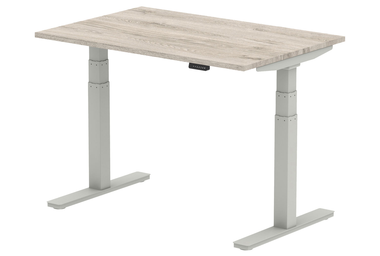 Vitali Sit & Stand Rectangular Office Desk (Silver Legs), 120wx80dx66/130h (cm), Grey Oak