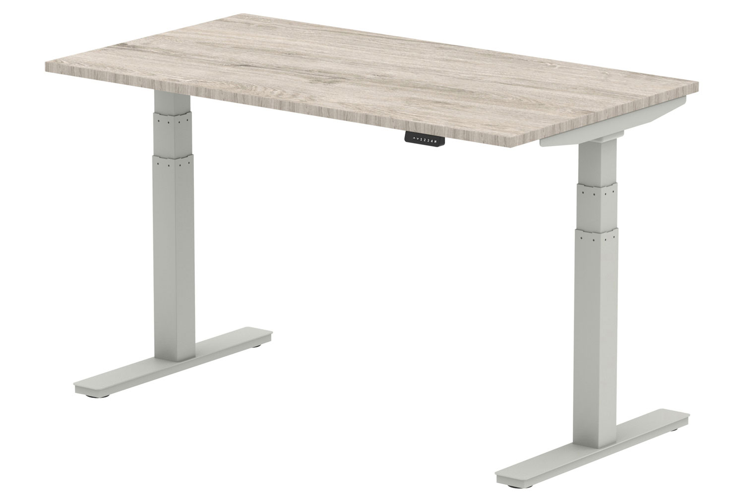 Vitali Sit & Stand Rectangular Office Desk (Silver Legs), 140wx80dx66/130h (cm), Grey Oak
