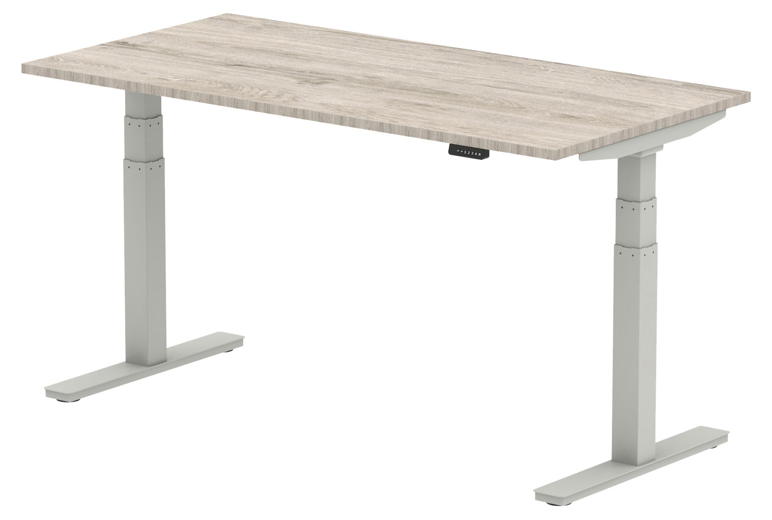 Vitali Sit & Stand Rectangular Office Desk (Silver Legs), 160wx80dx66/130h (cm), Grey Oak, Fully Installed