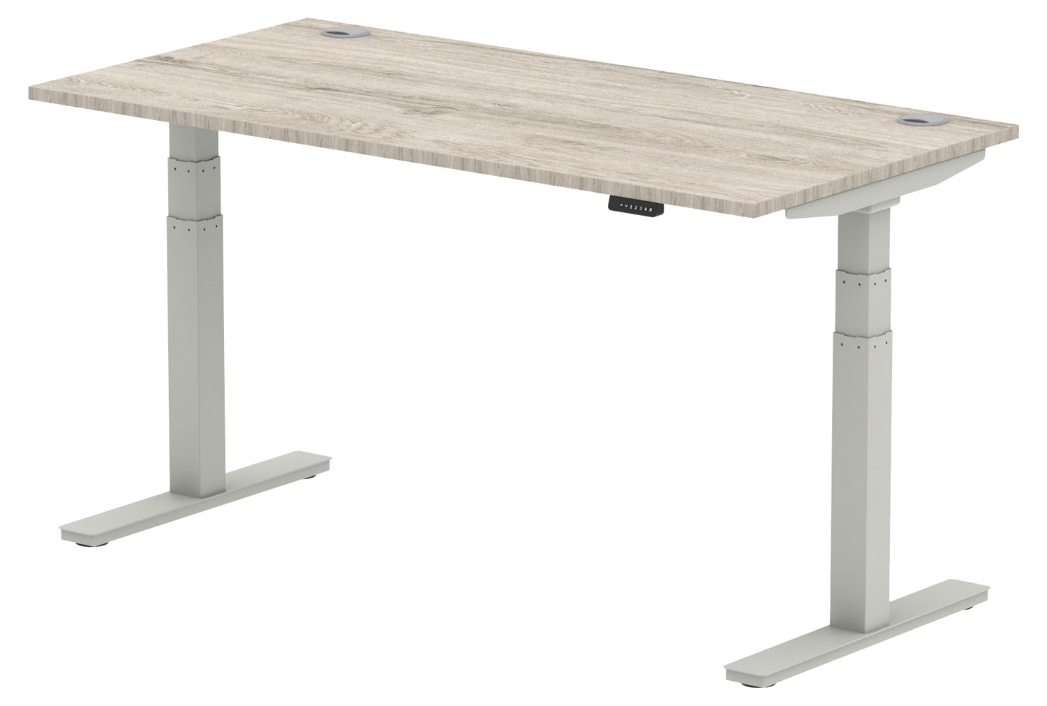 Vitali Sit & Stand Rectangular Office Desk (Silver Legs), 160wx80dx66/130h (cm), Grey Oak, Express Delivery