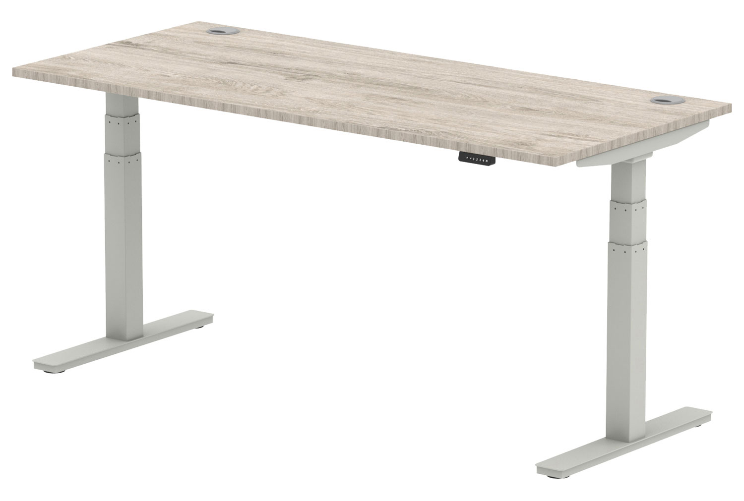 Vitali Sit & Stand Rectangular Office Desk (Silver Legs), 180wx80dx66/130h (cm), Grey Oak