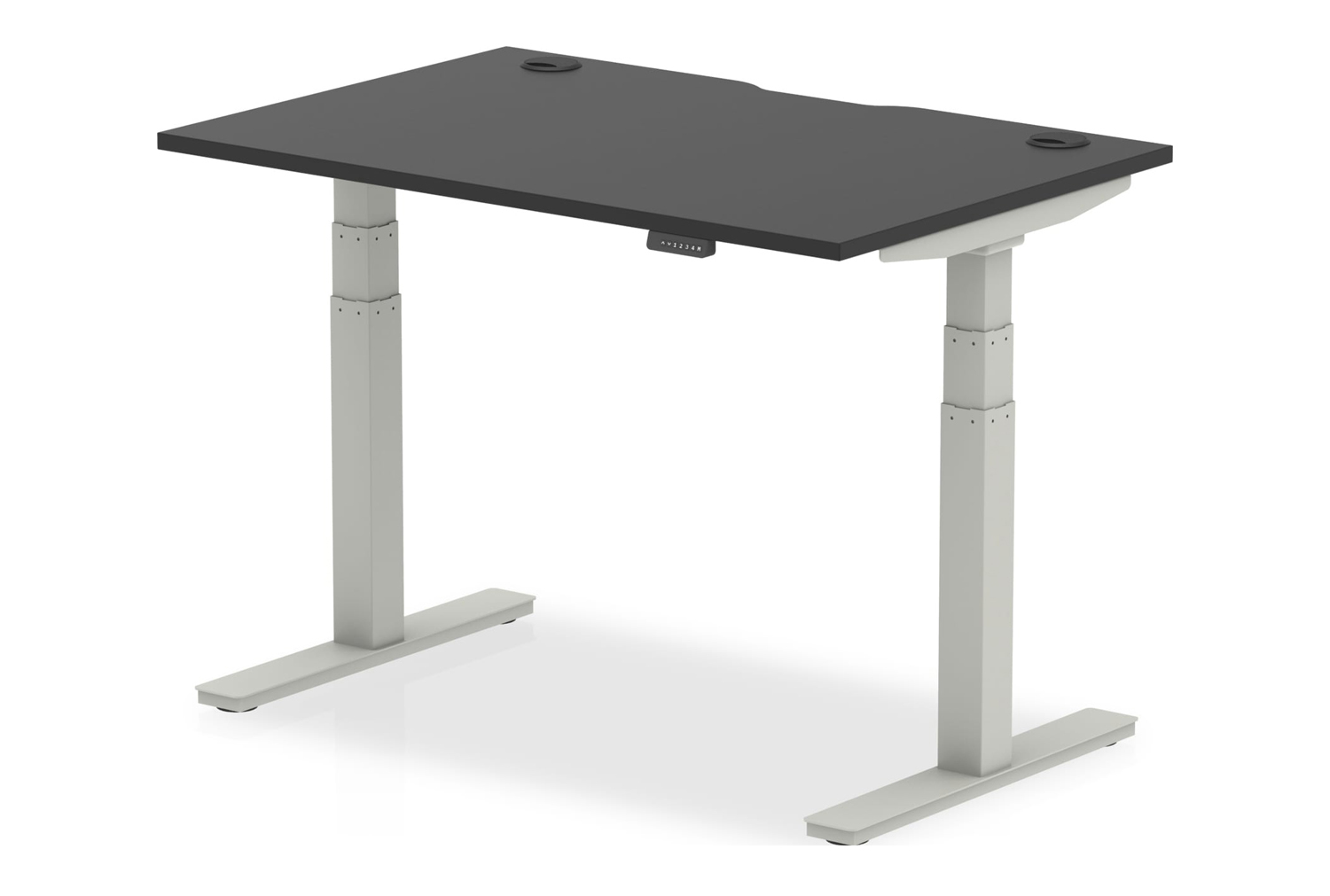 Vitali Nero Sit & Stand Rectangular Office Desk (Silver Legs), 120wx80dx66/130h (cm), Silver, Express Delivery