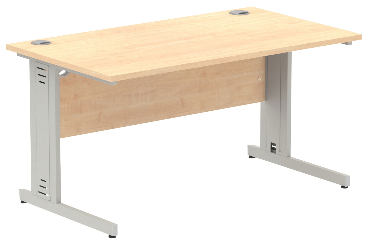 Vitali Deluxe Rectangular Office Desk (Silver Legs), 140wx80dx73h (cm), Maple, Express Delivery